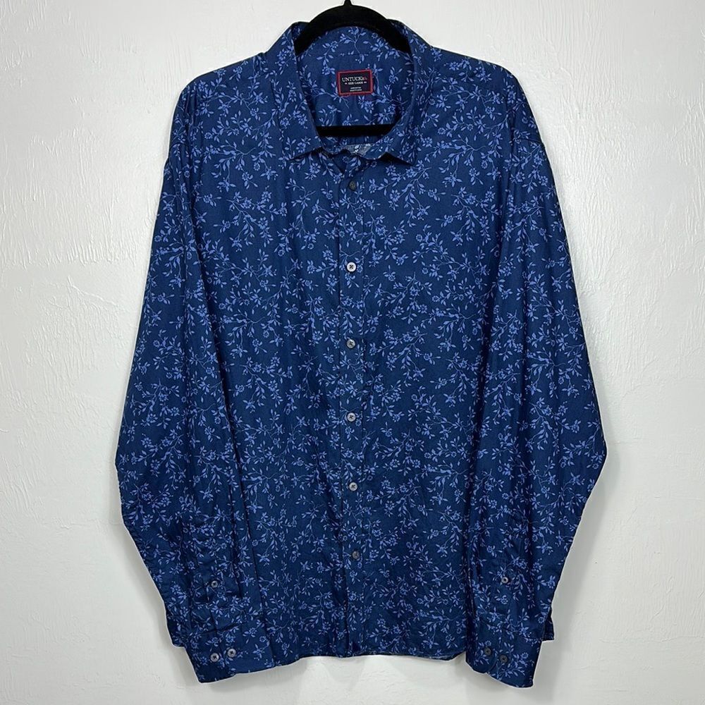 Untuckit Blue Cotton Floral Print Long Sleeve Button-Up Shirt Size XXXL